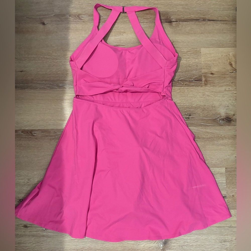 Halara SoftlyZero Airy Backless Twisted Flare Dance Active Dress in Fuchsia - Picture 6 of 14